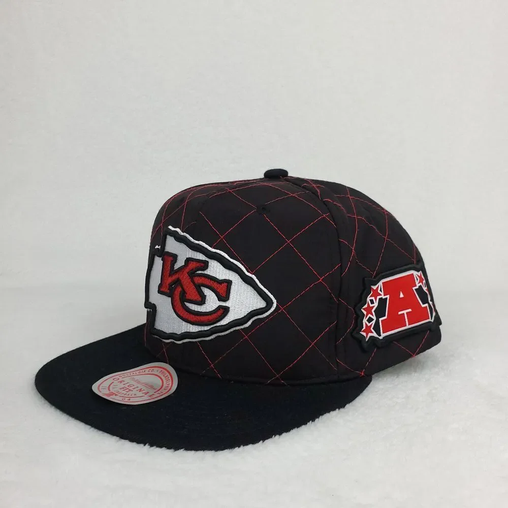 KC Chiefs Mitchell & Ness NFL Snapback Hat Cap 3D Logo Quilted Stitch Black‎ NWT